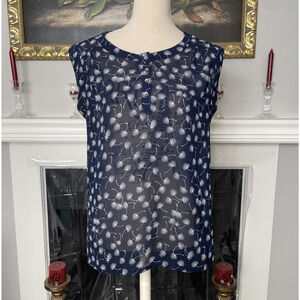 Max Navy Blue Floral Sheer Blouse Shirt Large